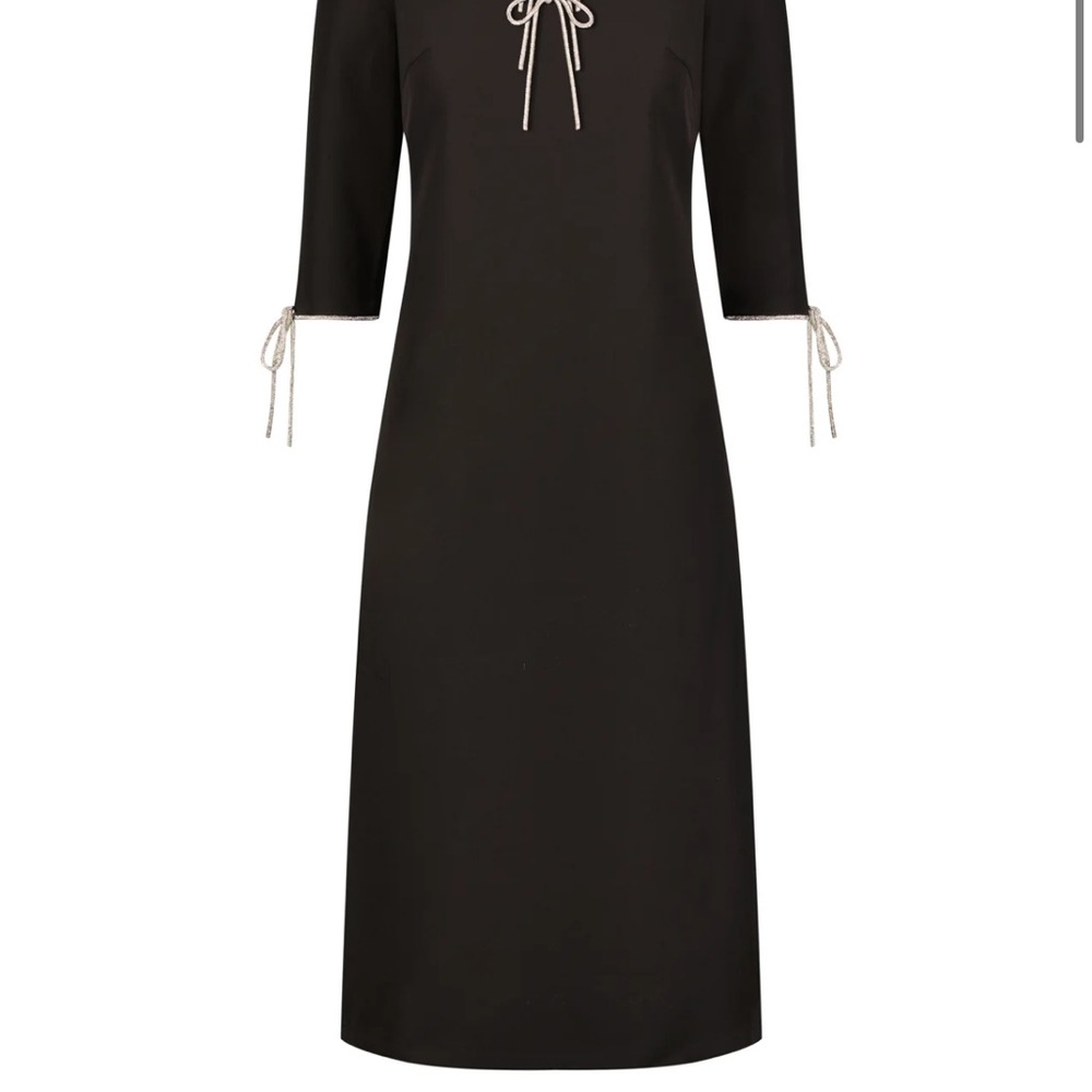 Modest Black Midi Dress with Bow Accents - Aleeza Paris - Picture 2 of 2